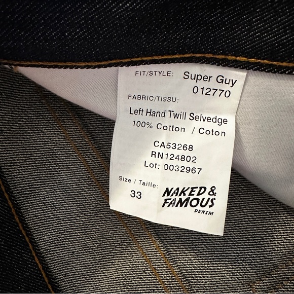 Naked and Famous Left Hand Twill Selvedge %100 cotton Denim Jeans Super Guy fit - Picture 6 of 6